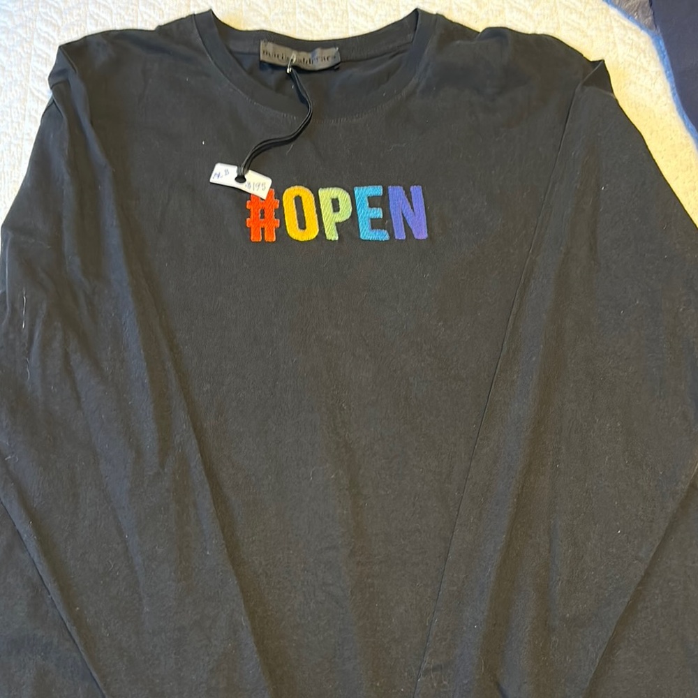 NWT Maria Calderara OPEN Black Long Sleeve Shirt with Rainbow #OPEN